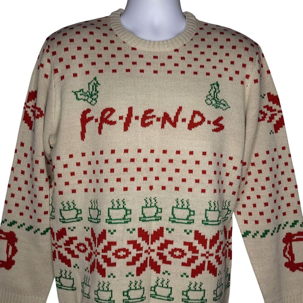 Friends TV Series Holiday Sweater L Coffee Cup Snowflake Patterns Long Sleeve